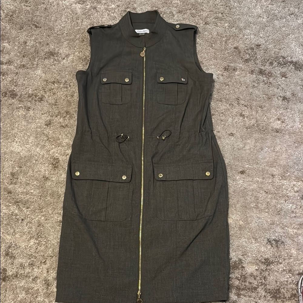 🍍 Calvin Klein Dresses Ladies Jacket Dress 10 Basil Green Pockets🍍